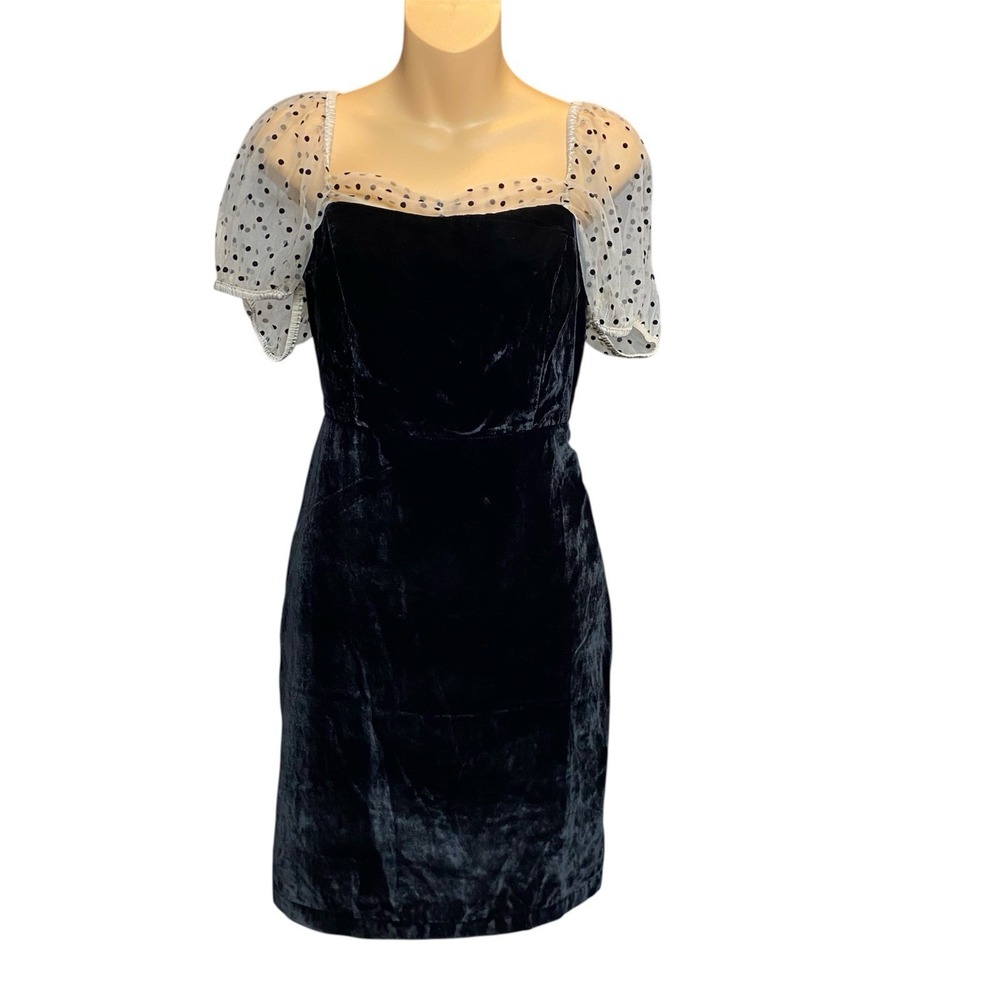 Camila Coelho Mini Dress‎ Women Sz S Heirloom Velvet Tulle Puff Sleeve Flock Dot